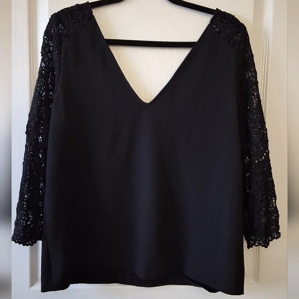 Sezane Black Lace Sleeve Blouse - Picture 8 of 15